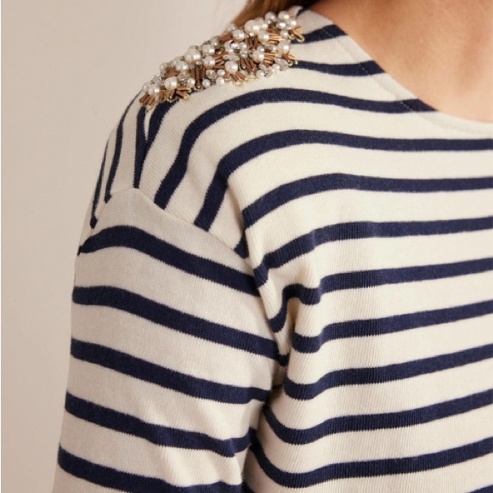 NWT Boden Stripe Knit Shirt with Jeweled Shoulders